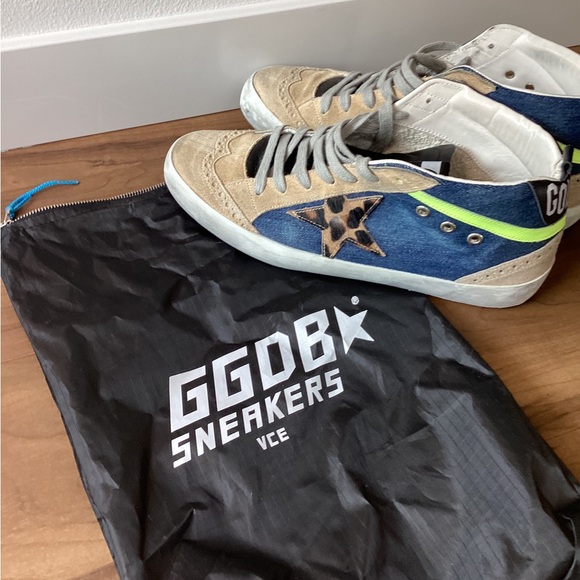 Golden Goose Mid Star Sneaker in Blue Denim/Leopard Star size 41 - Picture 2 of 7